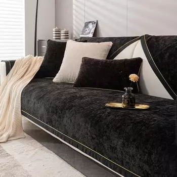 Роскошный чехол для дивана, нескользящий чехол для дивана, четырехсезонные универсальные чехлы для диванов для гостиной, черный защитный коврик для домашних животных и собак 70x70