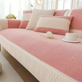 Роскошный чехол для дивана с белым краем для гостиной, нескользящая однотонная толстая подушка для дивана, простой стиль, плюшевое полотенце для дивана, домашний декор для дивана 70x70cm 1pcs