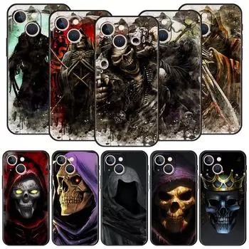 Роскошный чехол для iPhone 11 12 13 15 14 Pro Max X XR XS 7 8 Plus SE 2020 черный мягкий чехол Funda Grim Reaper Skull Skeleton iPhone 15
