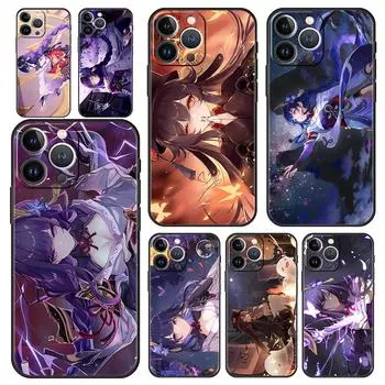 Роскошный чехол для iPhone 15 14 11 Pro Max 13 12 XS X XR SE3 7 8 Plus черный Genshin Impact Raiden shogun Hu Tao Cover iPhone 15Pro Max