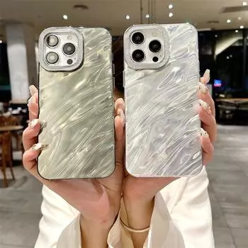Роскошный чехол для линз с рамкой Flash Diamond и ослепительной водной рябью для iPhone 15 Pro Max 14 Plus 13 12 Pro 11 Чехлы для защиты от падения «все включено» iPhone 11 белый