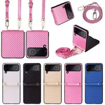 Роскошный чехол для мобильного телефона из углеродного волокна для Samsung Galaxy Z Flip 4 5g Flip4 Flip 3 Flip3 Zflip4 противоударный чехол со шнурком for Samsung Z Flip 4 розовый