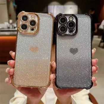 Роскошный чехол для мобильного телефона из ТПУ с гальваническим градиентом, флэш-порошок, бумага для iPhone 15 Pro Max 14 Plus 13 12 Pro 11, чехол для защиты от падений iPhone 15 Pro Max чёрный