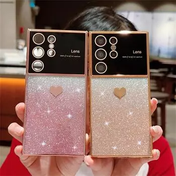 Роскошный чехол для мобильного телефона с блестящим логотипом и логотипом Love для Samsung S23 22 21 Ultra Plus S20 FE A54 53 52 A14 A23, чехлы для защиты от падения Samsung A24 чёрный