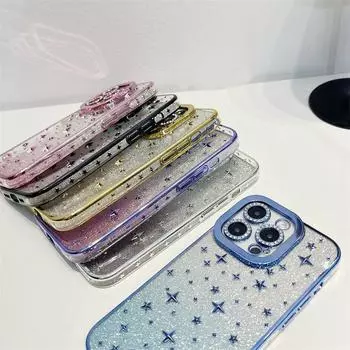 Роскошный чехол для объектива Stereo Star с гальваническим покрытием, инкрустированный бриллиантами, для iPhone 14 13 12 11 Pro Max, универсальный защитный чехол от падения iPhone 14 Pro Max чёрный
