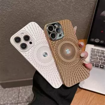 Роскошный чехол для ПК с охлаждением для iPhone 16 15 14 13 12 Pro Max, магнитный полый противоударный бампер iPhone 12 белый