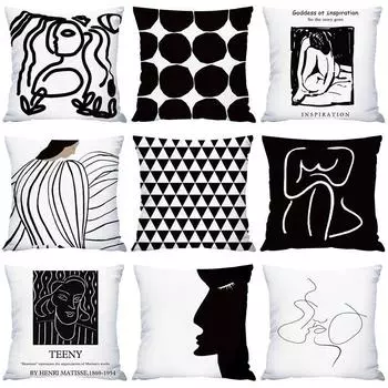 Роскошный чехол для подушки для украшения дома, светлая роскошная черно-белая сетка с геометрическим принтом, чехол для подушки для офисного дивана 40x40cm