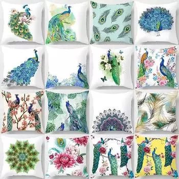 Роскошный чехол для подушки с павлином, высококачественный принт, подушка для домашнего дивана, плед для кафе-бара отеля 40x40cm