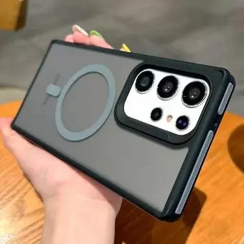 Роскошный чехол для Samsung Galaxy S24 S23 S22 Ultra Plus в стиле пэчворк с цветным чехлом Magsafe с магнитной беспроводной зарядкой, полупрозрачный матовый чехол For Samsung S24 Ultra белый