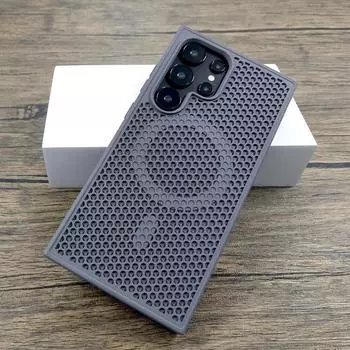 Роскошный чехол для Samsung Galaxy S25 S24 S23 S22 Ultra FE Plus, рассеивающий тепло, для беспроводной зарядки Magsafe, сетчатый дышащий чехол For Samsung S24 Ultra белый