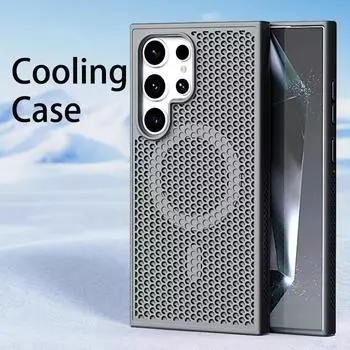 Роскошный чехол для Samsung Galaxy S25 S24 S23 S22 Ultra FE Plus, рассеивающий тепло, Magsafe, магнитная беспроводная зарядка, сетчатый дышащий чехол For Samsung S24 Ultra белый