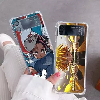 Роскошный чехол для Samsung Galaxy Z Flip 3 4 5g Funda Z Flip3 прозрачный ПК жесткий противоударный чехол для телефона аниме Demon Slayer Samsung Z Flip 3 5G