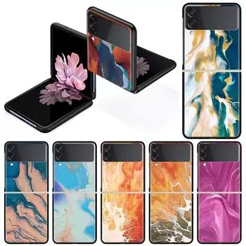 Роскошный чехол для Samsung Galaxy Z Flip 4 3 5G, черный ПК, жесткие чехлы для телефонов, модная задняя крышка ZFlip Funda, мраморная художественная эстетика, чехол Samsung Z Flip 5G