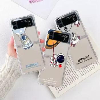 Роскошный чехол для Samsung Galaxy Z Flip 3 4 5G Funda Z Flip3 Clear PC Hard Противоударный чехол для телефона Cute Astronaut Planet Samsung Z Flip 3 5G