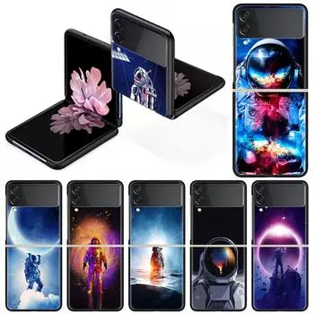 Роскошный чехол для Samsung Galaxy Z Flip 4 3 5G, черные жесткие чехлы для телефонов из ПК, модная задняя крышка ZFlip Funda Cool Lonely Astronaut Capa Samsung Z Flip 5G