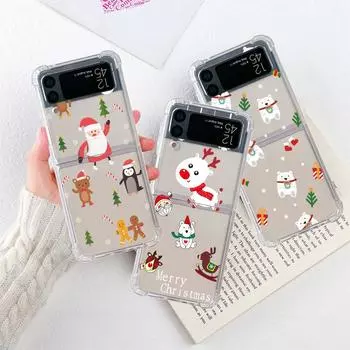 Роскошный чехол для Samsung Galaxy Z Flip 3 4 5G Funda Z Flip3 прозрачный ПК жесткий противоударный чехол для телефона с милой мультяшной куклой Рождество Samsung Z Flip 3 5G