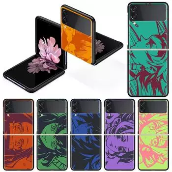 Роскошный чехол для Samsung Galaxy Z Flip 4 3 5G, черный ПК, жесткие чехлы для телефонов, модная задняя крышка ZFlip Funda Demon Slayer, цветной корпус Samsung Z Flip 5G