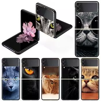 Роскошный чехол для Samsung Galaxy Z Flip 4 3 5G, черный ПК, жесткие чехлы для телефонов, модная задняя крышка ZFlip Funda, милый Aniaml Cat Shell Sac Samsung Z Flip 5G