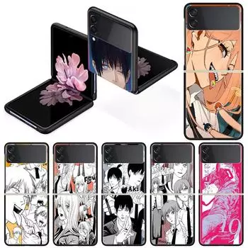 Роскошный чехол для Samsung Galaxy Z Flip 4 3 5G черный ПК жесткие чехлы для телефонов модная задняя крышка ZFlip Funda аниме бензопила человек оболочка Samsung Z Flip 5G