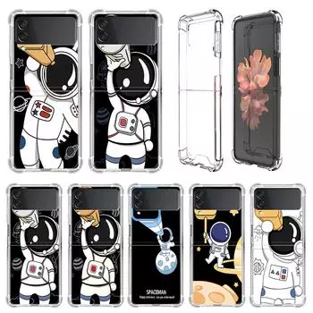 Роскошный чехол для Samsung Galaxy Z Flip 3 4 5G Funda Z Flip3 Clear PC Hard Противоударный чехол для телефона Shell Cute Astronaut Samsung Z Flip 3 5G