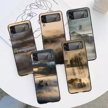 Роскошный чехол для Samsung Galaxy Z Flip 4 3 5G, черный ПК, жесткие чехлы для телефонов, модная задняя крышка ZFlip Funda Cool Mountain Peak Shell Samsung Z Flip 5G