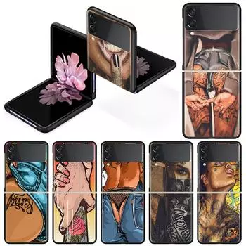Роскошный чехол для Samsung Galaxy Z Flip 4 3 5G черный ПК жесткие чехлы для телефонов модная задняя крышка ZFlip Funda сексуальная татуировка девушка Shell Sac Samsung Z Flip 5G
