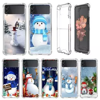 Роскошный чехол для Samsung Galaxy Z Flip 3 4 5G Funda Z Flip3 прозрачный ПК жесткий противоударный чехол для телефона с мультяшным снеговиком Рождество Samsung Z Flip 3 5G