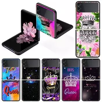 Роскошный чехол для Samsung Galaxy Z Flip 4 3 5G черный ПК жесткие чехлы для телефонов модная задняя крышка ZFlip Funda Princess Mom Queen Shell Samsung Z Flip 5G