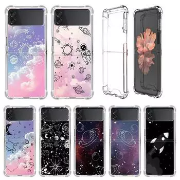 Роскошный чехол для Samsung Galaxy Z Flip 3 4 5G Funda Z Flip3 Clear PC Hard Противоударный чехол для телефона Coque Shell Cosmic Planet Samsung Z Flip 3 5G