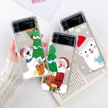 Роскошный чехол для Samsung Galaxy Z Flip 3 4 5G Funda Z Flip3, прозрачный ПК, жесткий противоударный чехол для телефона, снеговик, Рождество Samsung Z Flip 3 5G