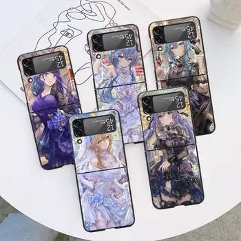 Роскошный чехол для Samsung Galaxy Z Flip 4 3 5G черный ПК жесткие чехлы для телефонов модная задняя крышка ZFlip Funda Genshin Impact Girl Shell Samsung Z Flip 5G