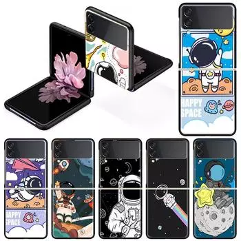 Роскошный чехол для Samsung Galaxy Z Flip 4 3 5G, черный ПК, жесткие чехлы для телефонов, модная задняя крышка ZFlip Funda, мультяшный крутой мешок астронавта Samsung Z Flip 5G