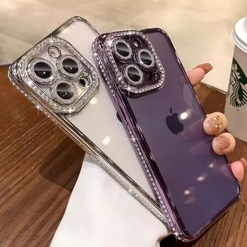 Роскошный чехол для телефона Bling Bling Diamond Frame для iPhone 16 Pro Max 16 Plus 16 iPhone 15 14 13 12 11 Прозрачный противоударный чехол iPhone 11 Pro Max золотой