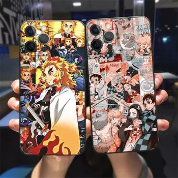 Роскошный чехол для телефона Catoon Anime Demon Slayer для iPhone 11 12 13 Pro Max X XR XS MAX X 6s 8 7 Plus 13Mini, черный мягкий чехол-бампер iPhone 6 6s