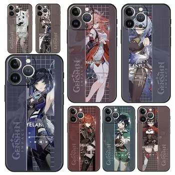 Роскошный чехол для телефона Genshin Impact Game Role для iPhone 13 15 14 12 11 Pro MAX XR X SE XS 7 8 Plus, мягкий черный защитный чехол iPhone 11 Pro