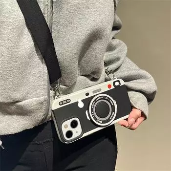 Роскошный чехол для телефона Ins с 3d камерой через плечо и веревкой для Iphone 14 13 12 11 Pro Max, милый силиконовый противоударный мягкий чехол Funda For iPhone 12Pro Max