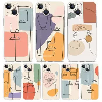 Роскошный чехол для телефона iPhone 15 14 13 12 11 Pro Max XS X XR 7 8 Plus, прозрачный противоударный чехол для пар, цветок, одна линия, настенное искусство iPhone 12 Pro