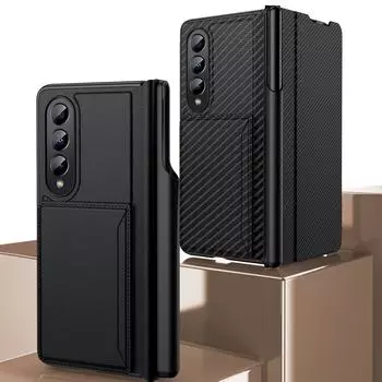 Роскошный чехол для телефона из искусственной кожи для Samsung Galaxy Z Fold 4, чехол с кронштейном для слота для карт, S-держатель для ручек, чехол для Z Fold4 Only Case No Pen чёрный