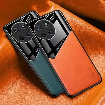 Роскошный чехол для телефона из искусственной кожи для Realme 11 4G, задняя крышка, силиконовый автомобильный держатель, противоударный чехол с полной защитой для Realme11 Coque For Realme 11 4G чёрный