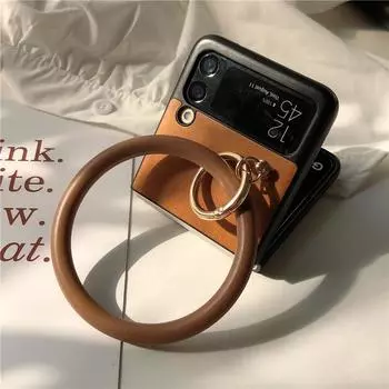 Роскошный чехол для телефона из искусственной кожи для Samsung Galaxy Z Flip 3 5g Жесткая задняя крышка ПК с портативным браслетом For Samsung Z Flip 3