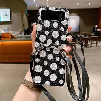 Роскошный чехол для телефона из искусственной кожи с полной защитой Wave Point для Samsung Galaxy Z Flip 3, регулируемый ремешок через плечо For Samsung Z Flip 3