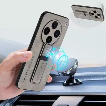 Роскошный чехол для телефона из овчины с магнитным кожаным держателем для VIVO X100 Ultra X100S Pro X90 X80 X70 X70T X50 X30 Pro, мягкая защитная задняя крышка-подставка VIVO X100 ultra серый