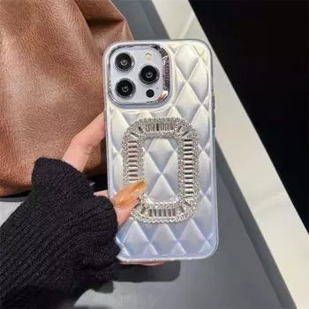 Роскошный чехол для телефона из овечьей кожи с квадратными бриллиантами для iPhone 15 Pro Max, противоударный чехол для iPhone 14 13 12 11 Pro Max iPhone 11 серый