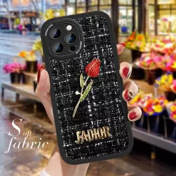 Роскошный чехол для телефона из ткани с красной розой для iPhone 15 14 13 12 Pro Max Samsung Galaxy S23 Ultra S20 FE A52 Redmi Xiaomi POCO Мягкий чехол для смартфона iPhone 11 Pro Max