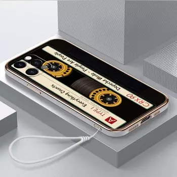 Роскошный чехол для телефона из ТПУ с ремешком для iPhone 6 6s 7 8 Plus XR XS 11 12 13 14 15 Pro Max, мягкие чехлы A19, оригинальная ретро-обложка с кассетной лентой for iPhone 6