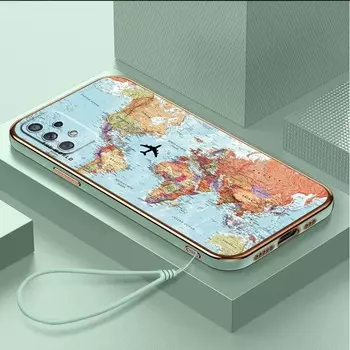 Роскошный чехол для телефона из ТПУ с ремешком для Samsung Galaxy A04 05s A13 A14 A24 A54 A34 Note20 S23 Ultra, чехлы A29 с изображением карты мира, художественная обложка Samsung Galaxy A01