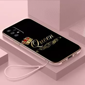 Роскошный чехол для телефона из ТПУ с ремешком для Samsung Galaxy A04 05s A13 A14 A24 A54 A34 Note20 S23 Ultra, чехлы A30 King Queen, чехол для пар Samsung Galaxy A01