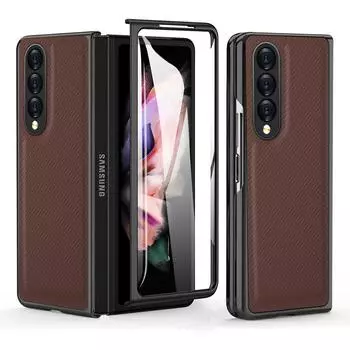 Роскошный чехол для телефона из углеродного волокна для Samsung Galaxy Z Fold4 Fold 4 5g Fold3 Fold2 Fold 2 3, складные чехлы из пленки из закаленного стекла for Samsung Z Fold 4 чёрный
