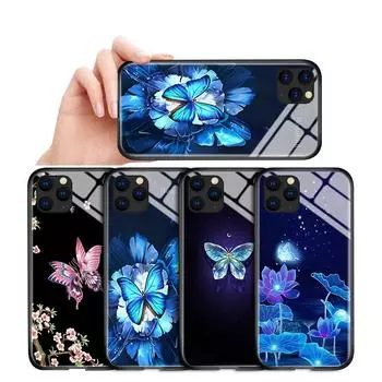 Роскошный чехол для телефона из закаленного стекла с бабочкой для iPhone Samsung Galaxy Infinix, противоударный чехол из ТПУ с мягким краем, чехлы для мобильного телефона iPhone 11 Pro Max