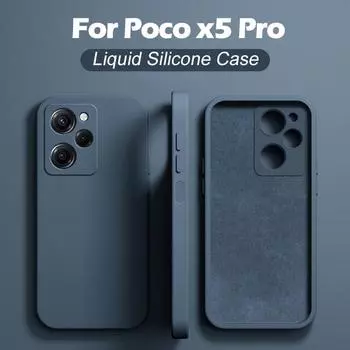 Роскошный чехол для телефона из жидкого силикона для Poco X5 Pro, полная защита объектива, мягкая задняя крышка для бампера Poco X5Pro For Poco X5 Pro чёрный